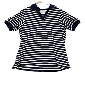 Belle By Kim Gravel Shirt Womens XL Blue White Stripe Nautical Short Sleeve Top